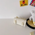 Chic white cylindrical mini bag for girls with gold hardware and top handle strap - White