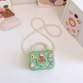 Mint green silicone girls mini jelly bag with pearl handle and cute cartoon charms - Green