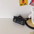 Fashionable black cylindrical girl's handbag with gold hardware and shoulder strap - Black