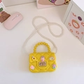 Bright yellow cartoon jelly handbag with sunflower decoration and pearl strap - Yellow