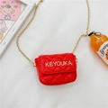 Red quilted mini chain bag for girls featuring gold metal letters and PU leather - Red