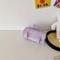 Fashionable girls' lavender purple cylinder handbag with gold buckles and top handle - Purple