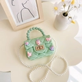 Minztasche für Mädchen aus Silikon mit Cartoon-Anhängern und Perlenkette - Grün