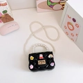 Mini black silicone jelly bag with pearl handle and cartoon charms for little girls - Black