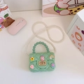 Mint green mini jelly handbag for girls with pearl handle and cartoon floral patches - Green
