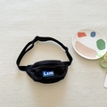 Mini black nylon kids crossbody bag with blue Lzm logo and adjustable strap - Black