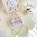 Mini borsa da principessa in silicone lavanda con manico di perle e ciondoli cari - Bianco