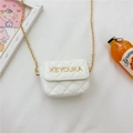 Mini white quilted PU leather crossbody bag with gold chain strap for girls - White