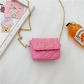 Pink quilted faux leather mini chain shoulder bag with gold logo for young girls - Rose Red