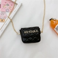 Mini black quilted PU leather girl crossbody bag with golden chain and logo detail - Black