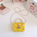 Bright yellow silicone bunny crossbody bag for girls with pearl handle and cartoon charms - Yellow