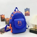 Zaino scuola blu in tela con numero 21 arancione e scritte alla moda - Blu