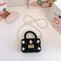 Mini borsa jelly nera trapuntata per bambine con tracolla di perle e ciondoli - Nero