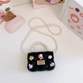 Cute black rabbit mini crossbody bag for girls with decorative pearls and cartoon charms - Black