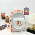 Zaino in tela bianca per bambini con scritta FASHION arancione e tasca anteriore - Bianco