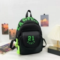 Mini black and neon green canvas backpack for kids featuring bold fashion typography - Black