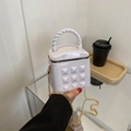 Mini white crossbody bag for girls with quilted gold studs and braided top handle - White