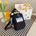 Black cartoon car toddler backpack with blue accents and durable nylon fabric - Black