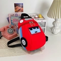 Cartoon red car children backpack made of durable canvas with dual zipper closure - Red