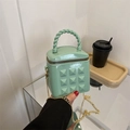 Mint green mini crossbody bag with embossed texture and gold chain for young girls - Green