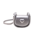 Silver heart-embossed mini crossbody bag with a metallic finish and adjustable strap - Silver