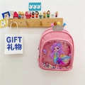 Pink mermaid toddler backpack with glitter crown and colorful pompom details - Deep Pink
