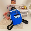 Blue car-shaped toddler backpack with nylon fabric and cartoon car details - Blue