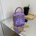 Mini purple jelly crossbody bag with pyramid studs and braided handle for girls - Purple