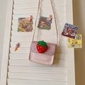 Pink glitter PU leather crossbody bag for girls featuring a cute 3D plush strawberry charm - Pink Strawberry