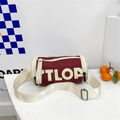 Sac bandoulière enfant cylindrique rouge foncé avec lettres TLOP et sangle large - Rouge et Blanc