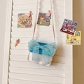 Mini PU leather crossbody bag for girls with blue glitter flap and large tulle bow - White with Blue