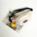 Beige canvas kids crossbody bag with sport fashion logo and yellow cheese charm - White