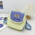 Girl's lightweight canvas backpack with blue checkered flap in vibrant yellow - Yellow