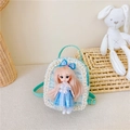 Mini mochila de tweed verde menta y azul para niñas con muñeca y detalle de perlas - Verde