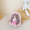 Mochila de tweed rosa para niña con muñeca, perlas, encaje y correas suaves - Rosa