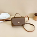 Retro brown leather mini crossbody bag for girls with gold buckle and top handle - Brown