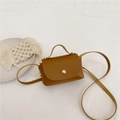 Minimalist brown crossbody bag for girls with round golden clasp and smooth faux leather - Brown
