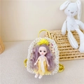 Girls' yellow quilted backpack with pearl trim and a cute doll accessory - Yellow