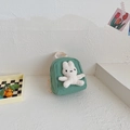 Zainetto per bambini in tela verde con peluche a forma di coniglio bianco e cinghie - Verde