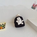 Miniature black canvas kids backpack with a 3D plush rabbit doll in Korean style - Black