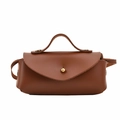 Mini brown leather crossbody bag for kids with vintage gold button and top handle - Horizontal Brown