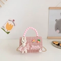 Pink tweed girls mini handbag with pearl handle and Maria rabbit accessory - Style 1