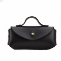 Mini Korean style black leather crossbody coin purse for kids with golden metal buckle - Horizontal Black