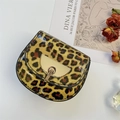 Mini girls' leopard print saddle bag with gold metal clasp and chain strap - Yellow Leopard Print