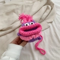 Handmade purple knitted monster bag with big eyes and pink lips for kids - Purple
