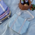 Kids gingham canvas tote bag in multiple colors with reinforced cotton handles - Green