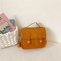 Fashionable retro orange PU leather kids backpack featuring a cute cartoon bear pattern - Brown