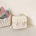 Chic cream white PU leather square backpack for kids featuring a minimalist gold bear design - White