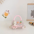 Mini sac à main rose en tweed pour fille avec lapin en peluche et perles chic - Style 6