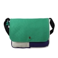 Bolso bandolera infantil de lona en bloque de color verde, beige y morado con oso - Verde